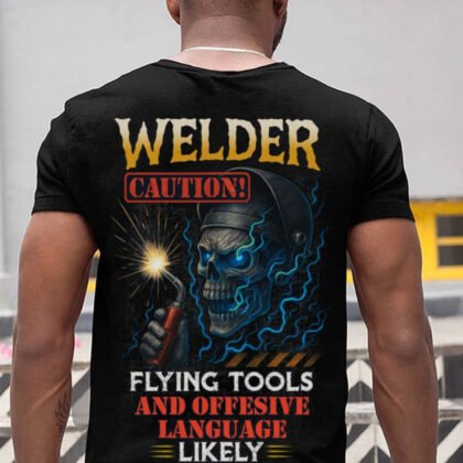 Caution Flying Tools Welder Apparel - Skull Humor